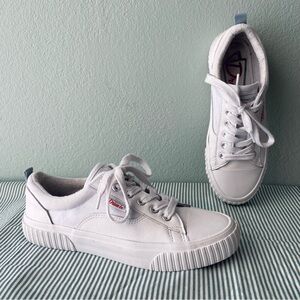 Drive-In | Showtime White Leather & Canvas Lace-Up Sneakers